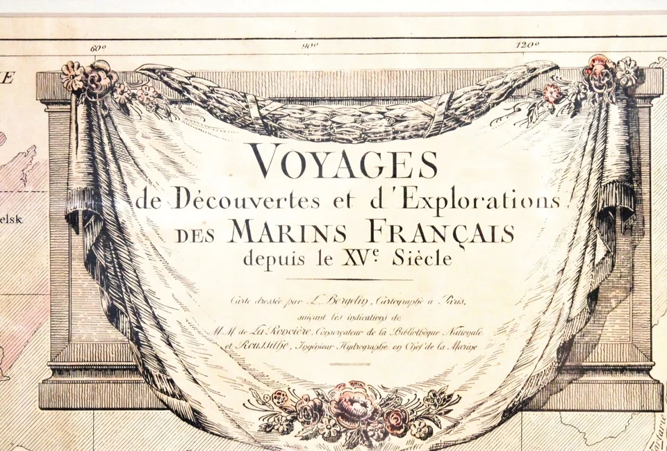 L. Bergelin (French 1930-1972) Voyages des Marins Français World Map Lithograph - Image 2 of 4