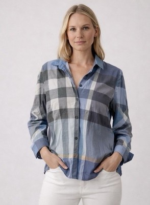 Burberry Brit Blue Nova Check Cotton Long Sleeve Shirt   Sz S   Mint Cond