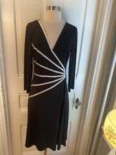 CONNECTED APPAREL BLACK FIT & FLARE DRESS WITH IVORY DESIGNS ON FRONT-SIZE10!!