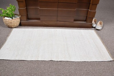 1,7x3,7 ft Rug, Turkish Vintage Rug, Beige Check Wool Rug
