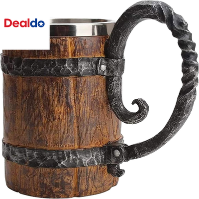 #ad Wooden Barrel Beer Mug Large Viking Cup Wood Style Beer Stein with Handle Doub $36.25