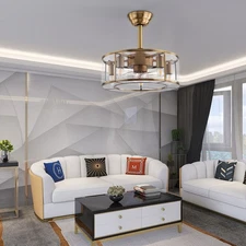 18inch 40W Industrial Indoor Cage Ceiling Fan Chandelier Gold w/ Remote Control