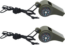 2 Pack Emergency Survival Whistle, 3-In-1 Loud Safety Whistles with Compass and