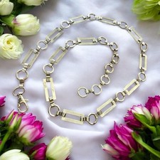 Vintage 1980s Silver Tone Geometric Classic Heavy Chain Link 43  Belt