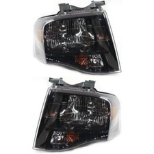 Left and Right Headlights For Ford Expedition 2007-2014 Halogen w/ Bulb/s Black