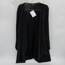 New BOB MACKIE Women Glitter Black Open Front Cardigan Size 3X Long Sleeve Layer
