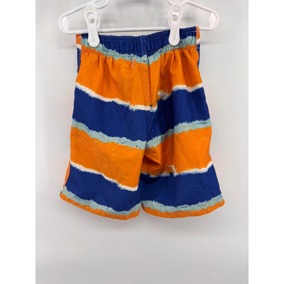 Gymboree Boys Swim Trunks 5T Orange Blue Striped Elastic Waist Swimsuit Shorts - Image 2 of 4