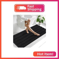 Smiry Thick Chenille Bathroom Runner Rugs 59x24, Absorbent Bath Mat, Black