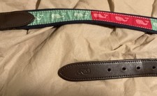 Vineyard Vines Colored Whales Logo Leather Canvas Belt Size 30  1.25" Wide