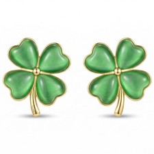 925 Silver Plated St Patricks Day Earrings for Women Green Heart Four Leaf Cl...