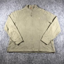 Polo Ralph Lauren Sweater Mens Large Taupe Green 1/4 Zip Mock Neck Cotton