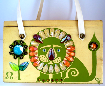 Enid Collins of Texas Vintage 1960s Wooden Purse Box Bag - Zodiac