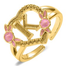 Gold Initial Rings for Women - Non Tarnish Dainty 14K Gold Plated Heart Adjus...