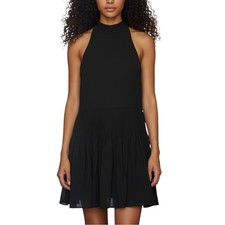 Alice + Olivia Mock Neck Wool Blend Pleated Skirt Black Mini Dress