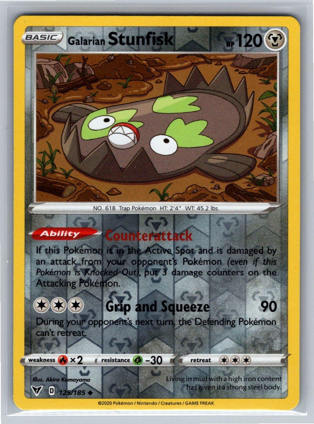 Galarian Stunfisk 125/185 Uncommon Vivid Voltage Pokemon Reverse Holo Near Mint