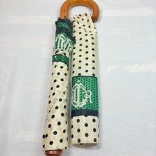 Christian Dior Old Logo Dot Pattern Folding Umbrella Sun Rain Ready to Use