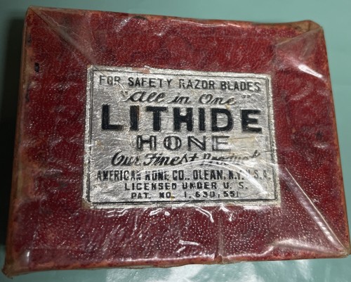 Vintage Lithide Hone Sharpening Stone Shaving Vanity Original Box