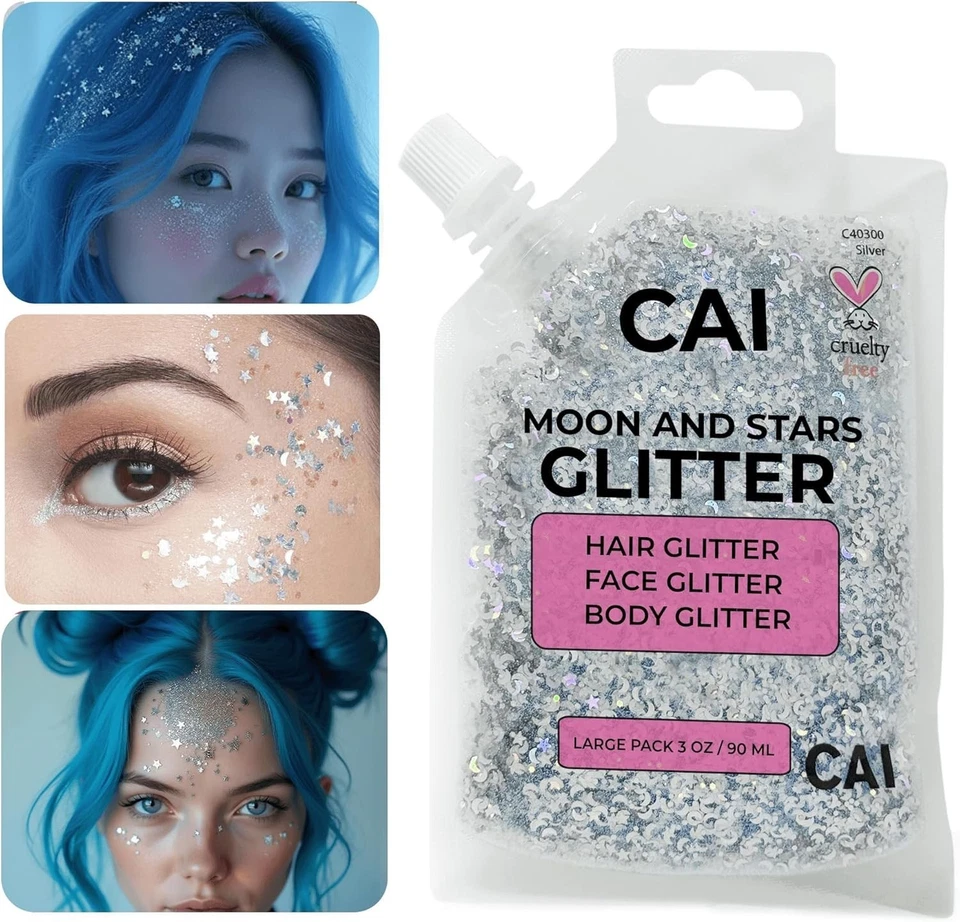 Gel Brillo Plata 3oz - Maquillaje Festival Rostro, Cuerpo y Cabello, 1 Paquete Foto 2 de 4