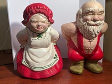 Vintage Ceramic Santa  Mrs Claus Figurines Pair 12  Tall Christmas Decor 1989