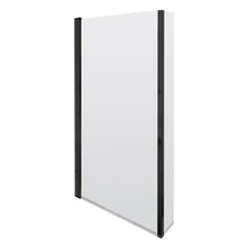L Shaped Shower Bath Screen 1430x795x150mm Matt Black Hinged Fixed
