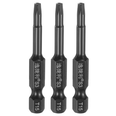 3pcs T15 Magnetic Torx Screwdriver Bits 1/4'' Hex Shank 50mm Length, Black