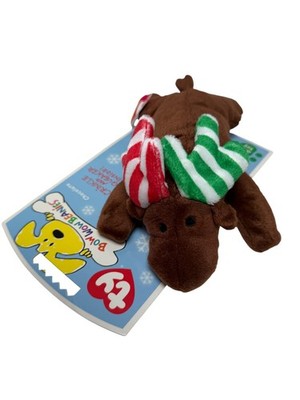 NWT Chocolate Moose squeker TY Bow WOW Beanie DOG Pet chew Toy Rare 6''