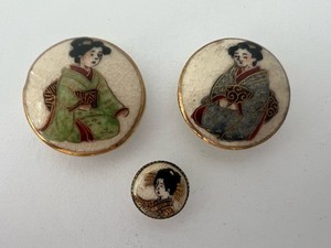 3 Vintage Hand Painted Satsuma Geisha Buttons