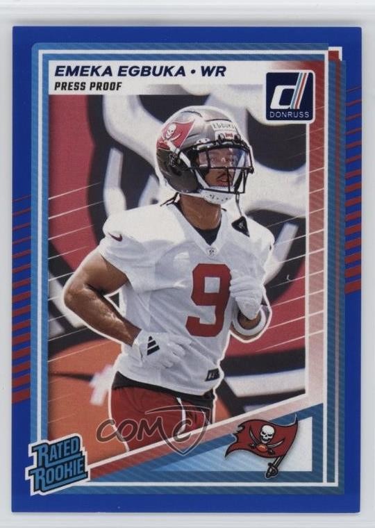 2025 Panini Donruss Rated Rookie Press Proof Blue Emeka Egbuka #375 Rookie RC