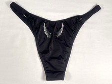 Victoria Secret Panty Brazilian Black Shine Rhinestone Bling LARGE
