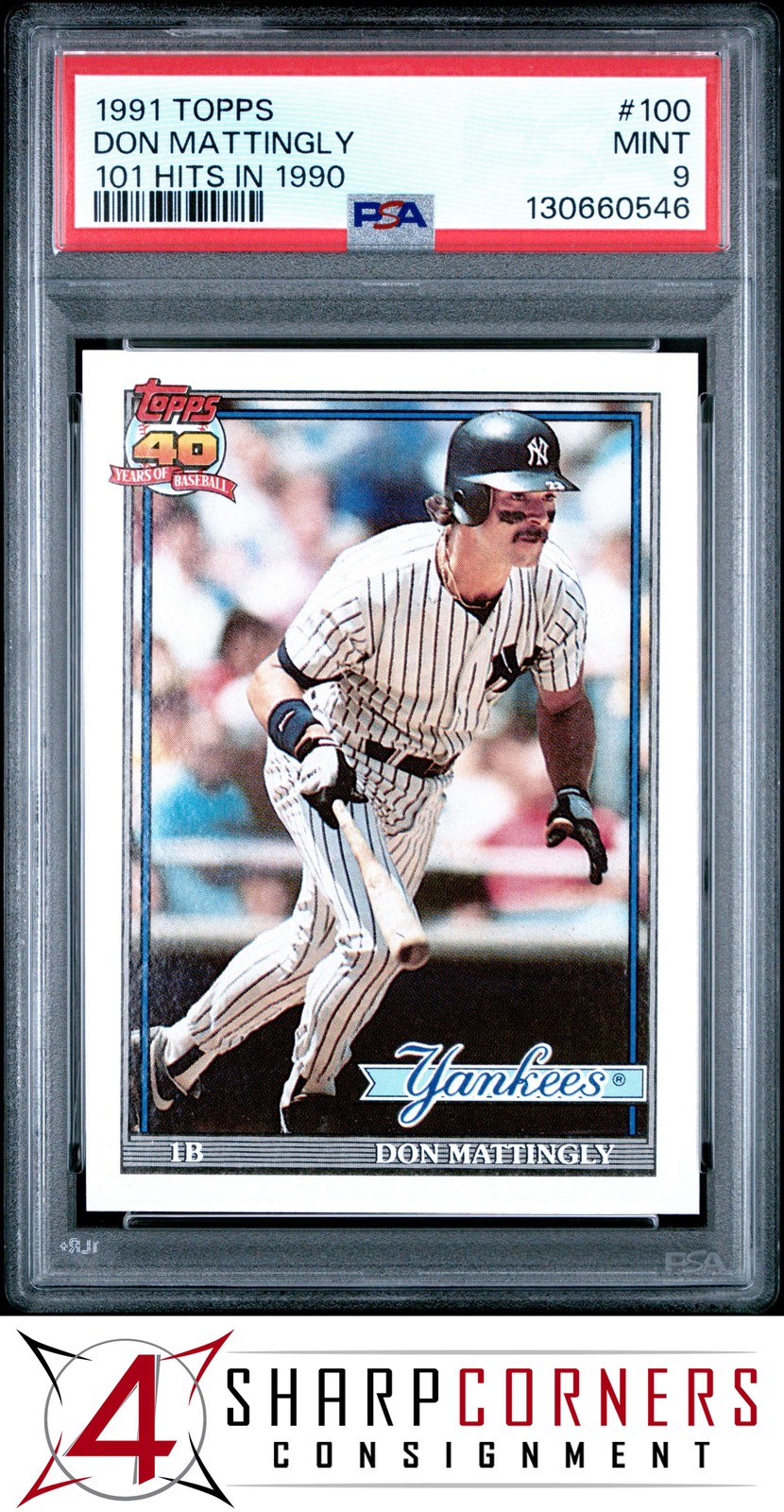 1991 TOPPS #100 DON MATTINGLY YANKEES 101 HITS IN 1990 PSA 9