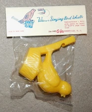 Vintage Water Singing Bird Whistle, Yellow Plastic, 2  1/2" tall - new