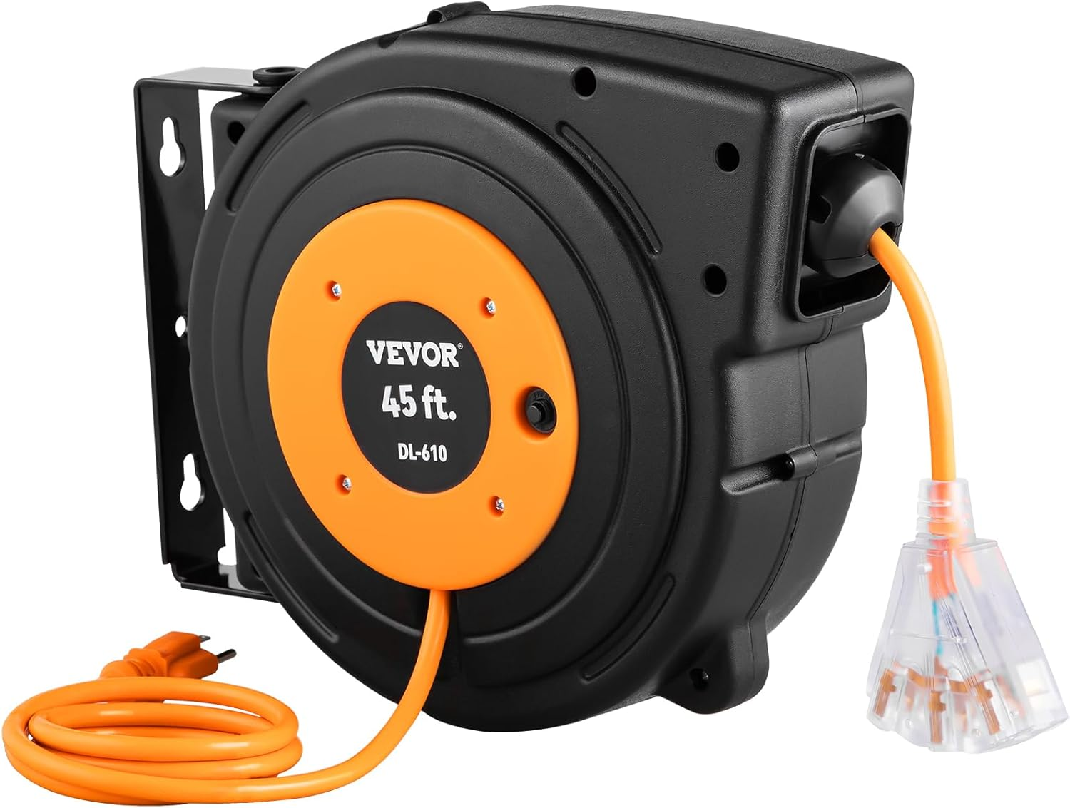 Retractable Extension Cord Reel, 45 FT, Heavy Duty 12AWG/3C SJTOW Power Cord, wi