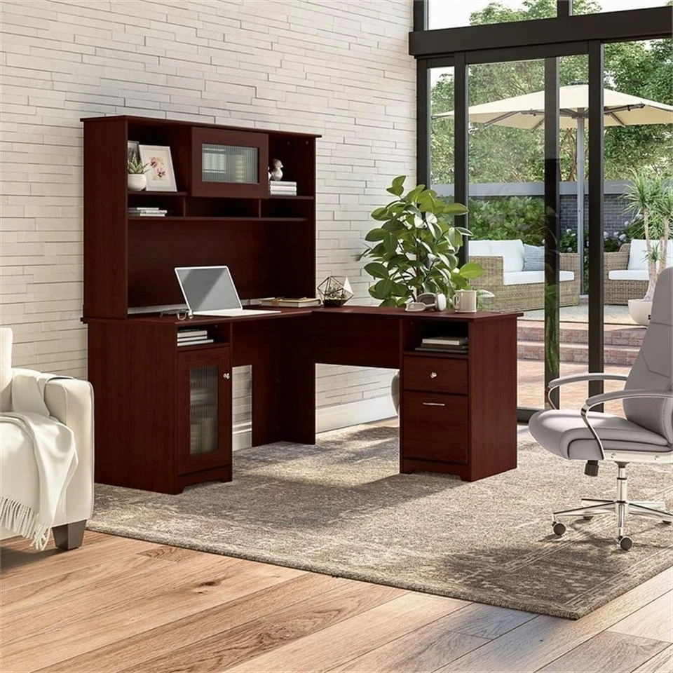 Cabot L Shaped Desk with Hutch in Harvest Cherry - Engineered Wood - Image 2 of 4