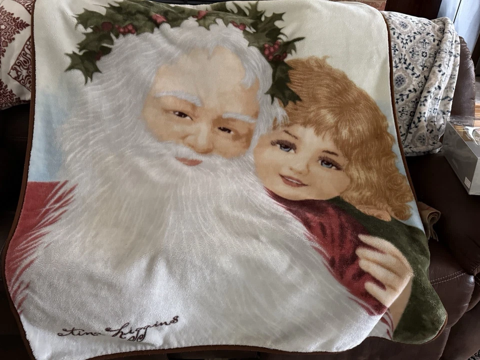 Manta de felpa de Navidad Tina Higgins corona de acebo vintage de niña de Santa 50x63 Foto 4 de 4