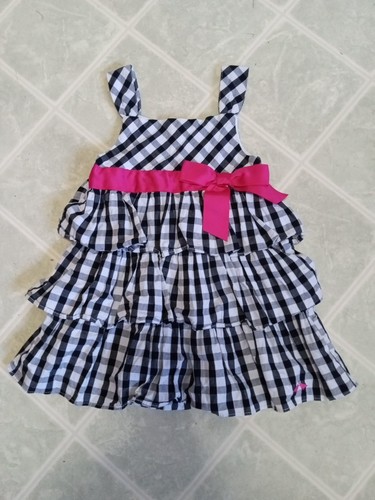 Lilybird Kleinkind Mädchen Stufenkleid Größe 3T schwarz weiß kariert rosa Schleife