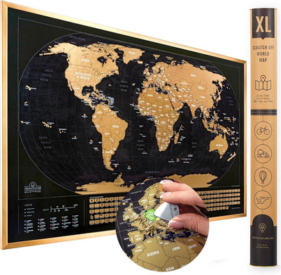 Travelization XL Scratch off World Map with 196 Country Flags 36'' X 24'' Frameabl