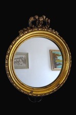 Antique Louis XVI Style Gilded Carved Wooden Wall Mirror, Round