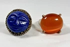 Vintage? Lot of 2, Costume Jewelry, Rings. Orange Stone & Blue Face
