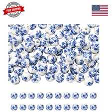 100Pcs 6mm Flower Ceramic Beads for Jewelry Making Blue Flower Printed Porcel...