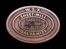 TI15111 VINTAGE 1970s W.S.X. SHEET MILL GALVANIZE COPPERTONE BELT BUCKLE
