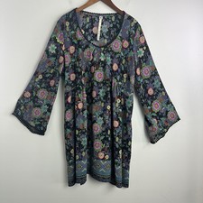 Uncle Frank Made in USA Boho Floral Paisley A-Line Dress Black Womens XL