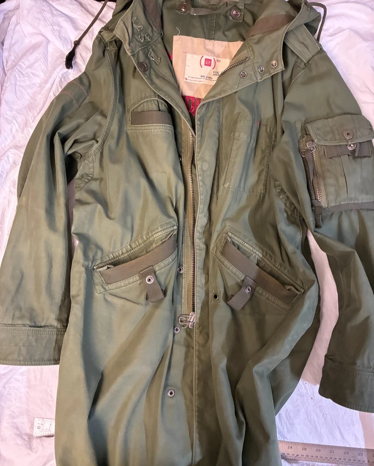 Chaqueta de Campo "ROJA" GAP Verde GRANDE con CAPUCHA Algodón 6 Bolsillos Cremallera Botones a Presión Foto 2 de 4