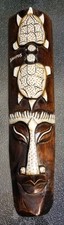 Hand Carved Tiki Turtle Tribal Mask Coconut Wood Bahamas Wall Decor Art 20"