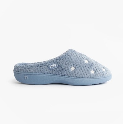 Totes Isotoner Popcorn Frottee Damen Polyester Iris Blue Star Pantolette Hausschuhe