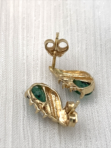 Drop Style 14K Solid Gold Earrings Pear Blue Green Tourmaline & Diamond 1.6g - Picture 6 of 24