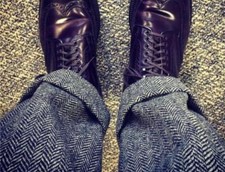 Men's Winter 70 Wool Pants Herringbone Pattern British Retro Straight Trousers