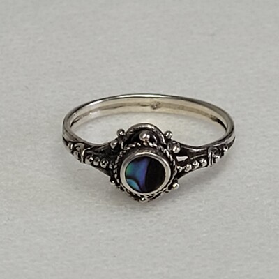 Bague Ancienne En Argent Massif 925 Et Nacre Abalone - Taille 56 - Style Vintage - Neuf De Stock