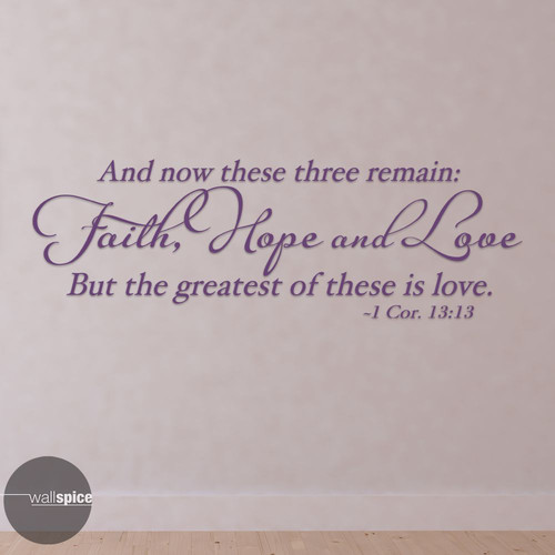 1 Corintios 13:13 Tres Remanentes Fe Esperanza Amor Biblia Versículo Vinilo Calcomanía de Pared - Imagen 3 de 4