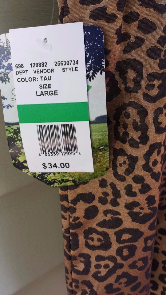 女式青少年豹纹弹力印花裙百合白色弹力全新带标签 L 码 — 第 3/3 张图片