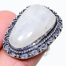 Moonstone Gemstone Handmade 925 Sterling Silver Jewelry Ring Size 8 US 
